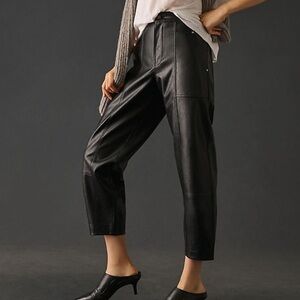 Anthropologie Black Faux Leather Utility Cargo Pants Size 16w plus NWT flawed